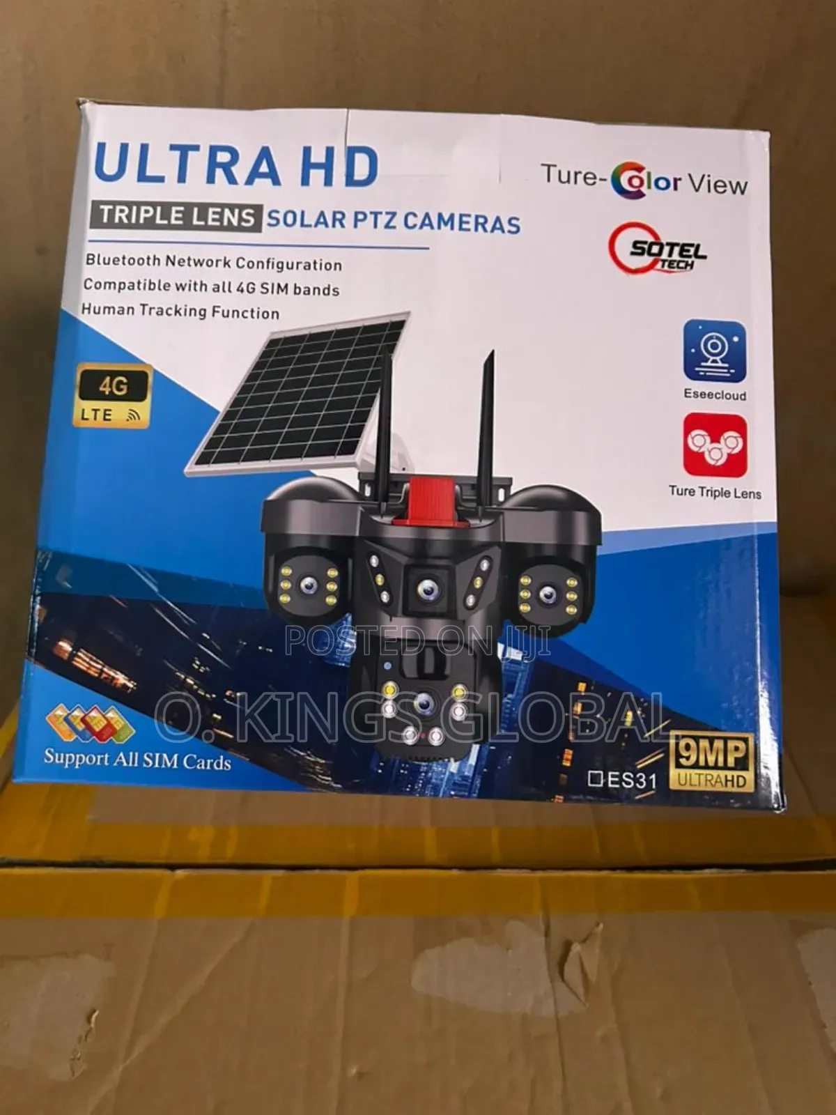Essecloud 3 Lens, 3 Views, 9mp, 2way Audio Ptz Solar Camera