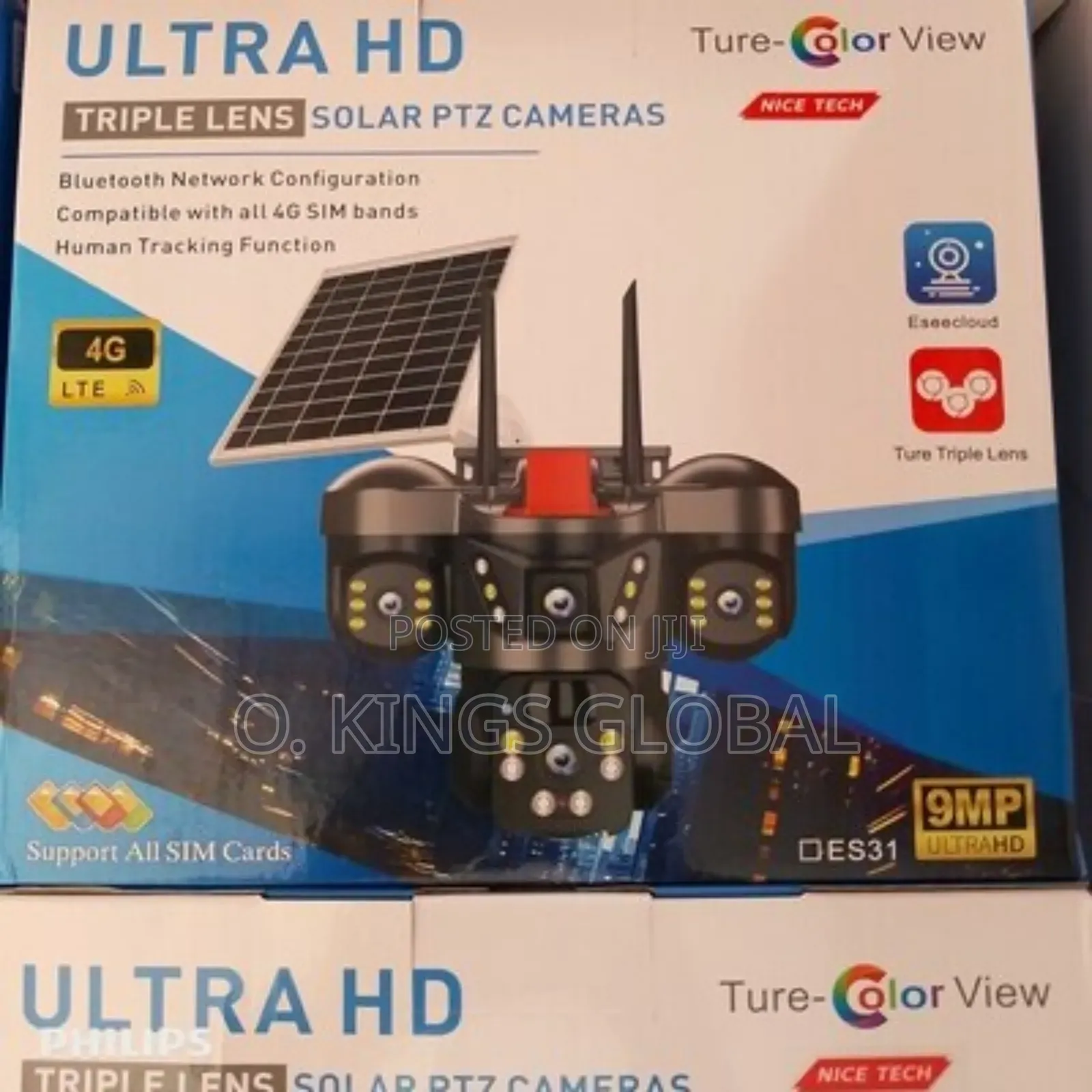 Essecloud 3 Lens, 3 Views, 9mp, 2way Audio Ptz Solar Camera