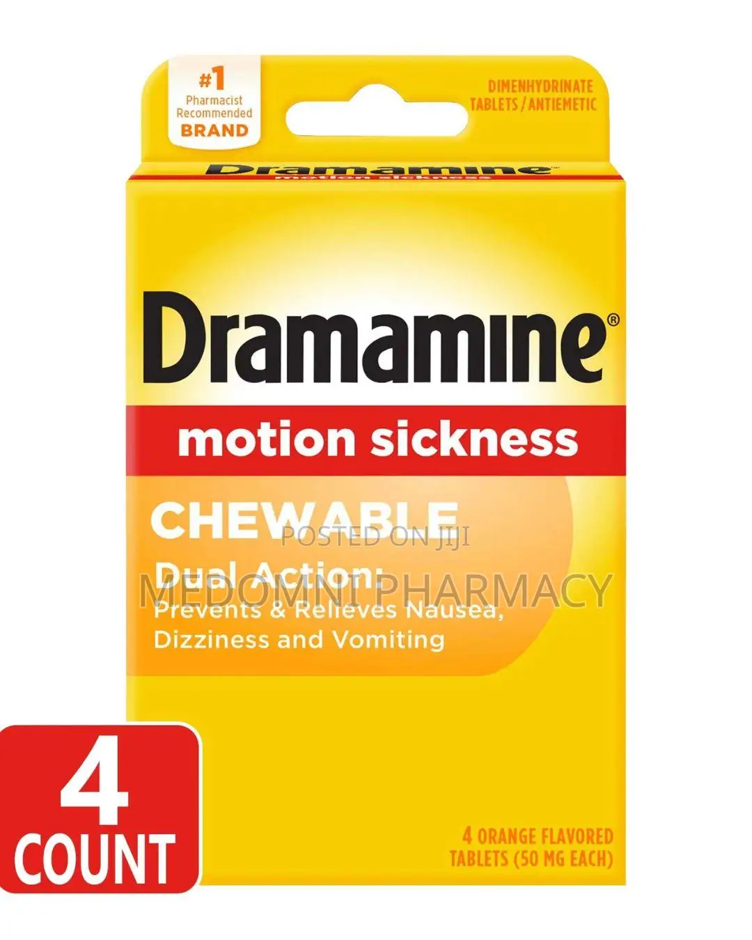Dramamine Motion Sickness Relief Chewable Tablets – 4 Chewables