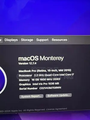Laptop Apple MacBook Pro 2015 16GB Intel Core i7 SSD 512GB