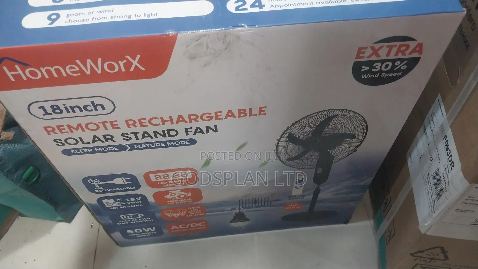 Rechargeable Fan 18" With 30w Solar Panel