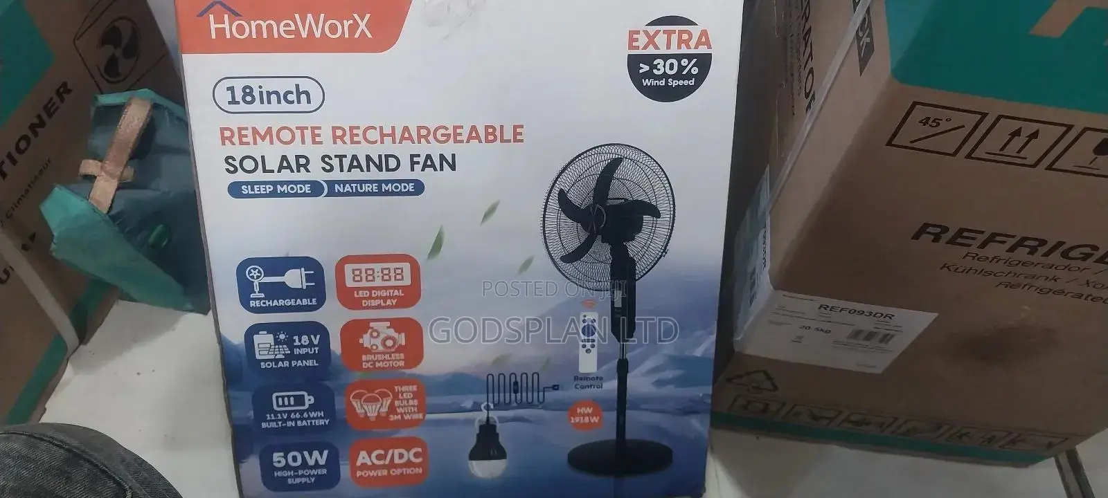 Rechargeable Fan 18" With 30w Solar Panel