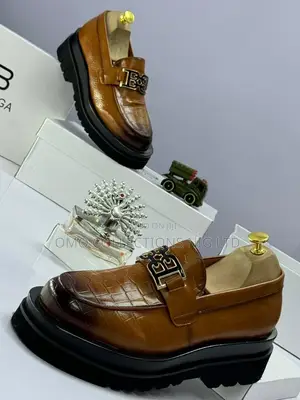 Exclusive Black/Brown Luxury Men’S Leather Shoes With Bold Metal Logo