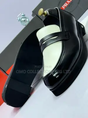 Luxury Prada Black and White Leather Shoes With Thick Sole–Fully Boxed