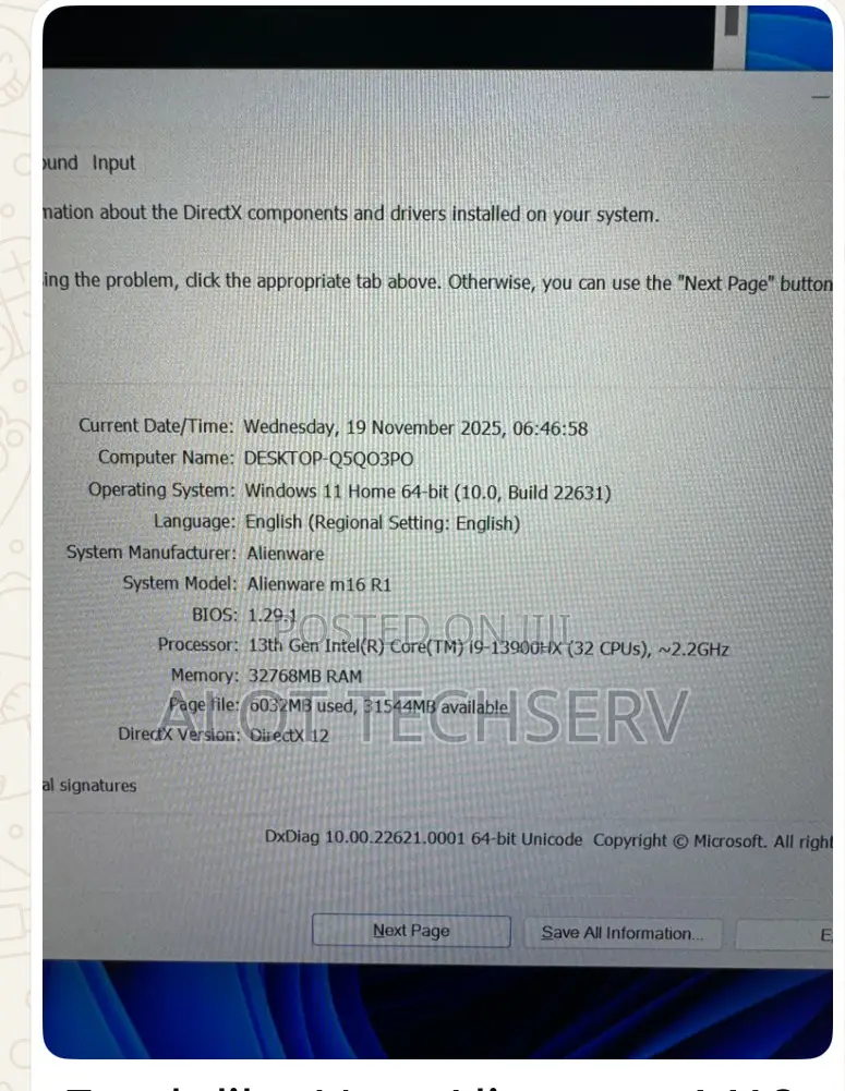 Laptop Dell Alienware M16 R1 32GB Intel Core i9 SSD 2T