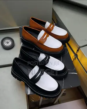 Loafer White and Black Leather Chunky Sole