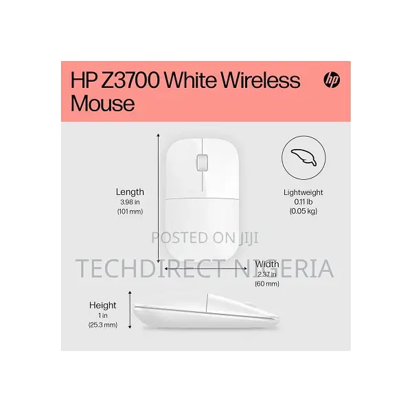 Hp Z3700 White Wireless Mouse - Up to 16 Months Battery Life