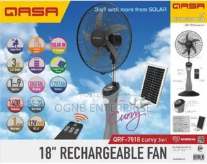 Qasa 18" Rechargeable Fan – Curvy 3-in-1 (Solar Panel And Bulb)