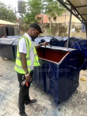Complete 18 Guage Industrial Waste Bin Painted Navy Blue