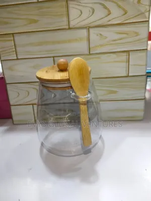 Canister Spice Container With Wooden Lid and Spoon Holder