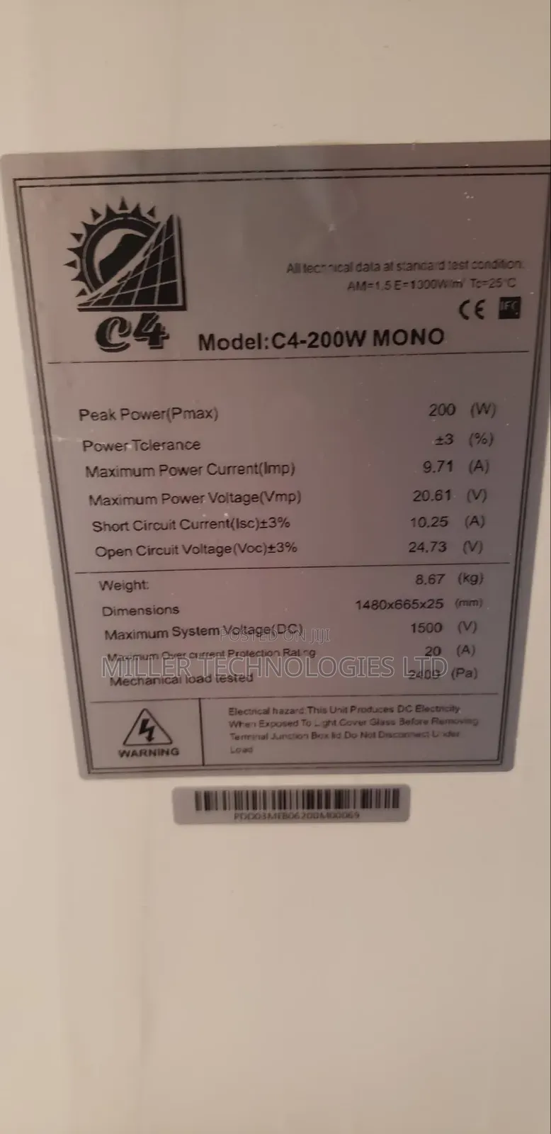 C4 Mono Peak Power 200w New Solar Panel