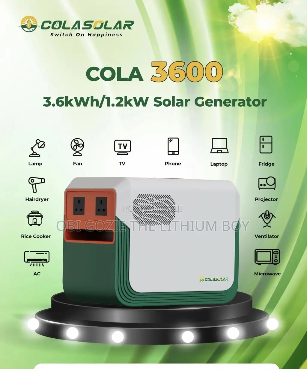 3.6kwh Cola Solar Lithium Battery Solar Generator Power