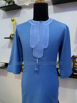 Embroidered Deep Powder Blue Men's Kaftan/Native Wear