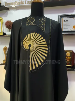 All Black Men's Agbada/Native Wear, Styled With a Golden Embroidery