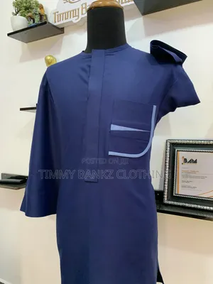 Navy Blue Men's Agbada/Native Wear,Styled With a Monogram Embroidery