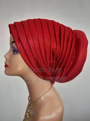 Red Pleated Turban Cap