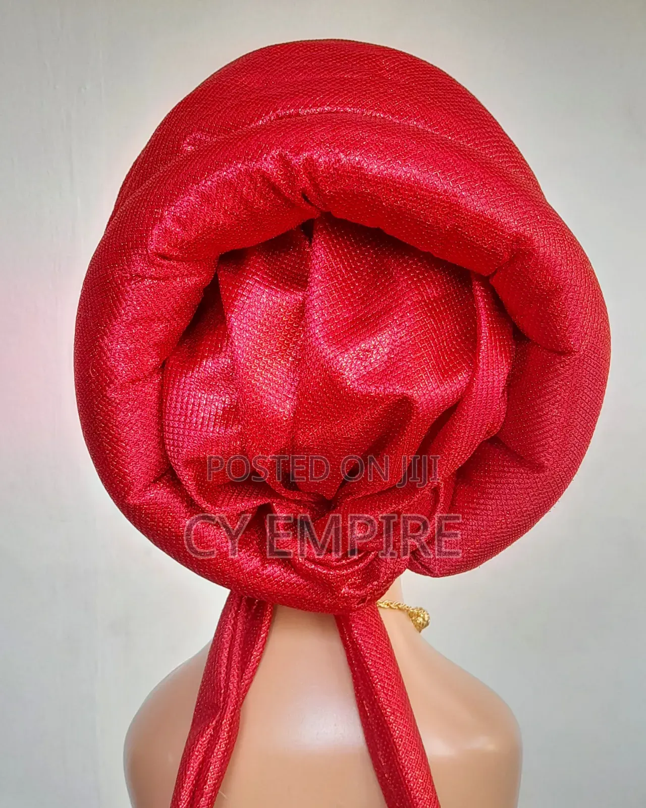 Red Pleated Turban Cap