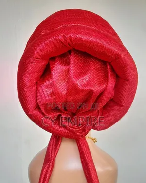 Red Pleated Turban Cap