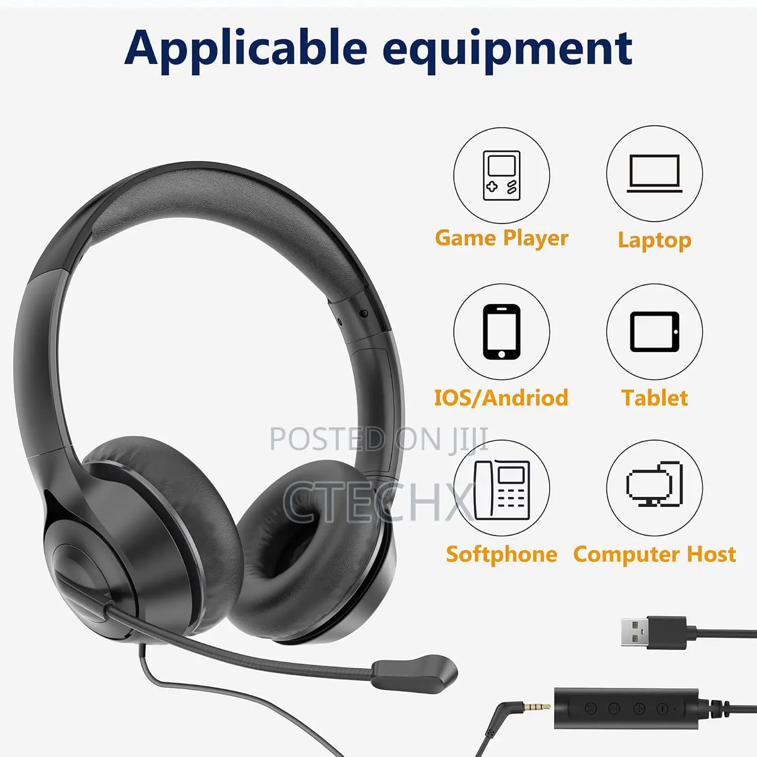 Usb Headset Noise Cancelling Mic, Audio Controls 3.5mm/Usb Jack 2-in-1