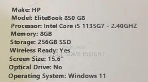 Laptop HP EliteBook 850 G8 8GB Intel SSD 256GB
