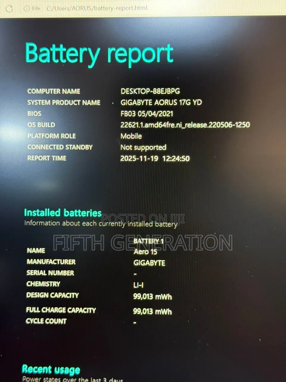Laptop Gigabyte AORUS 17G 32GB Intel Core i7 SSD 512GB