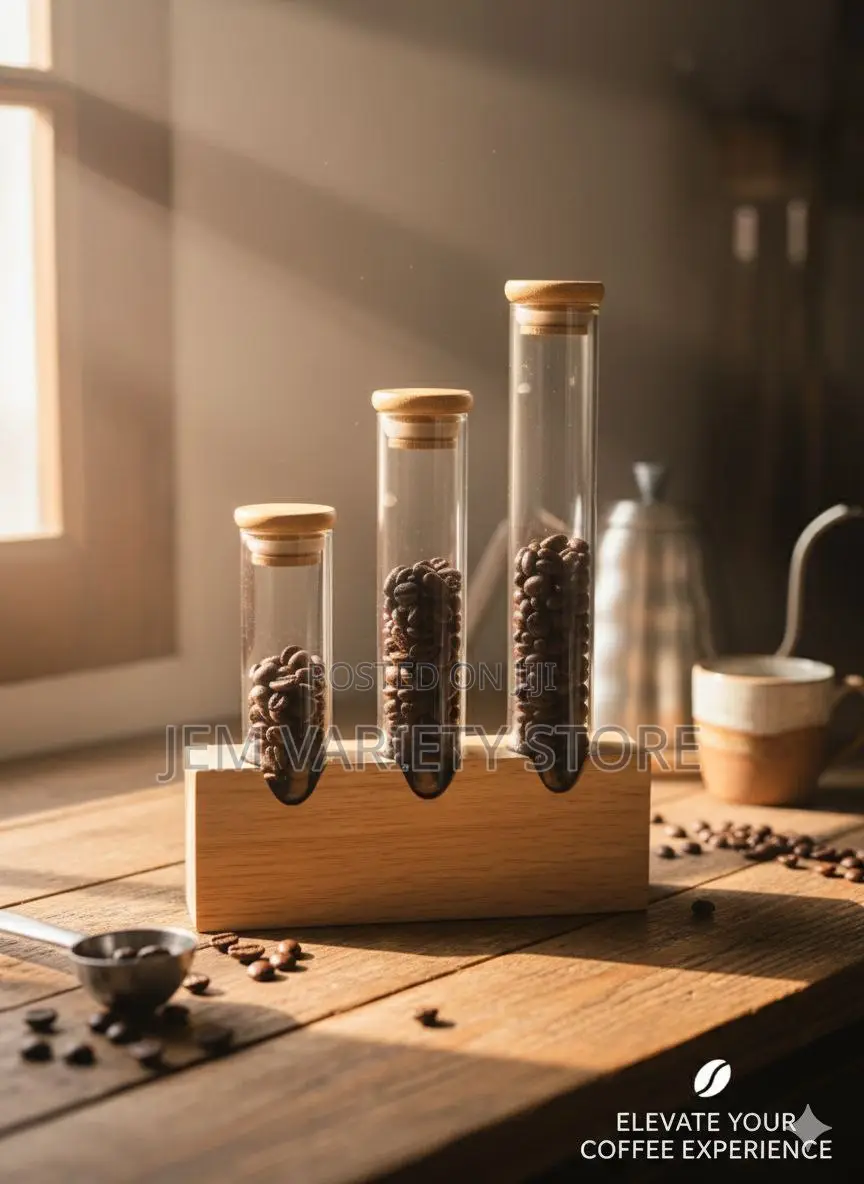 3 Piece Set Coffee Bean Storage With Bamboo Stand 105ml, 85ml, 65ml