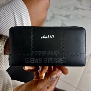 Luxury Black Leather Zip-Around Wallet With Card Holder and Handle