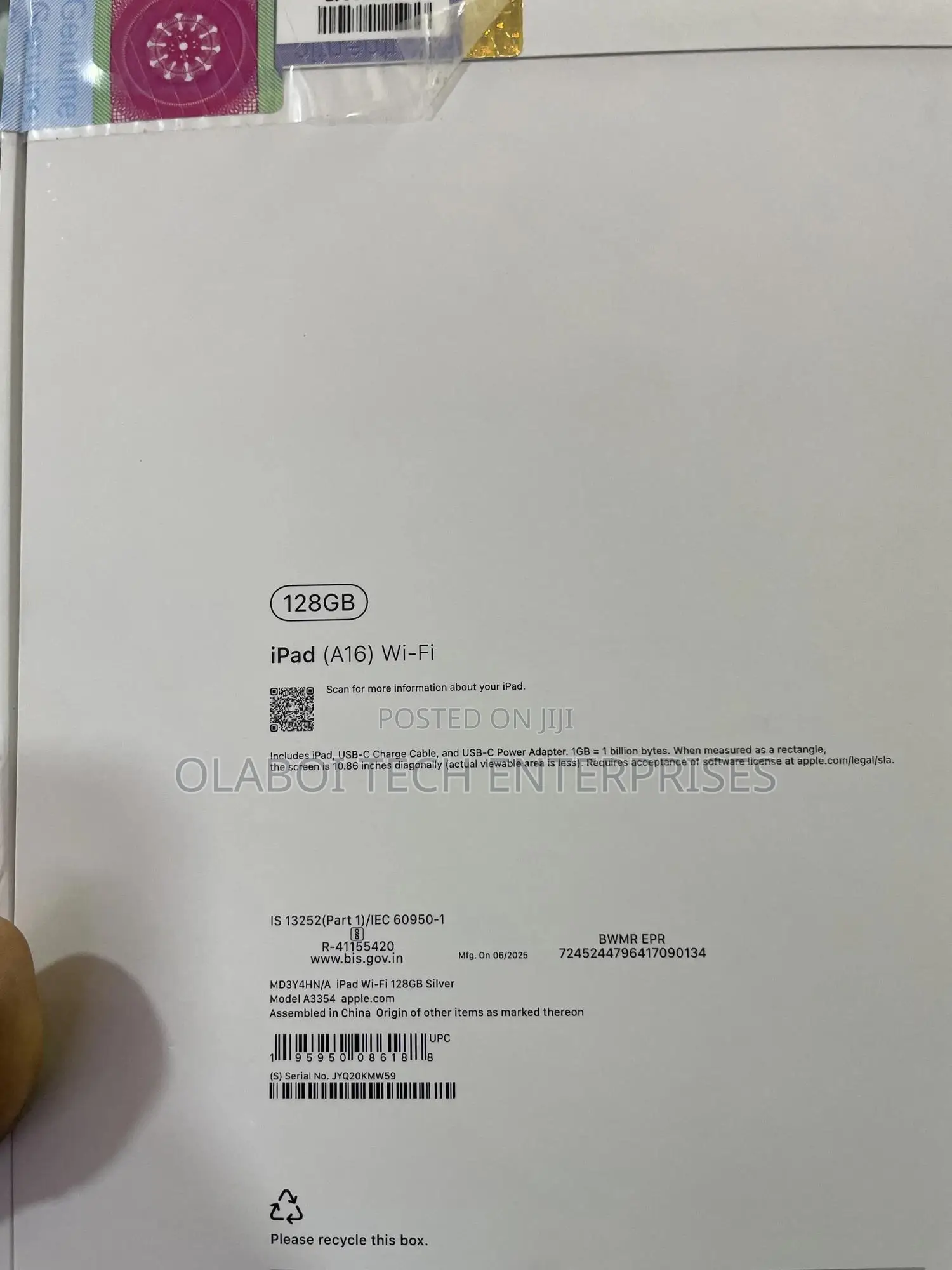 New Apple iPad (2025) 128 GB Silver