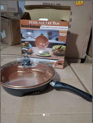 Non Stick Steel Air Fry Pan With Tempered Glass Lid-Cookware