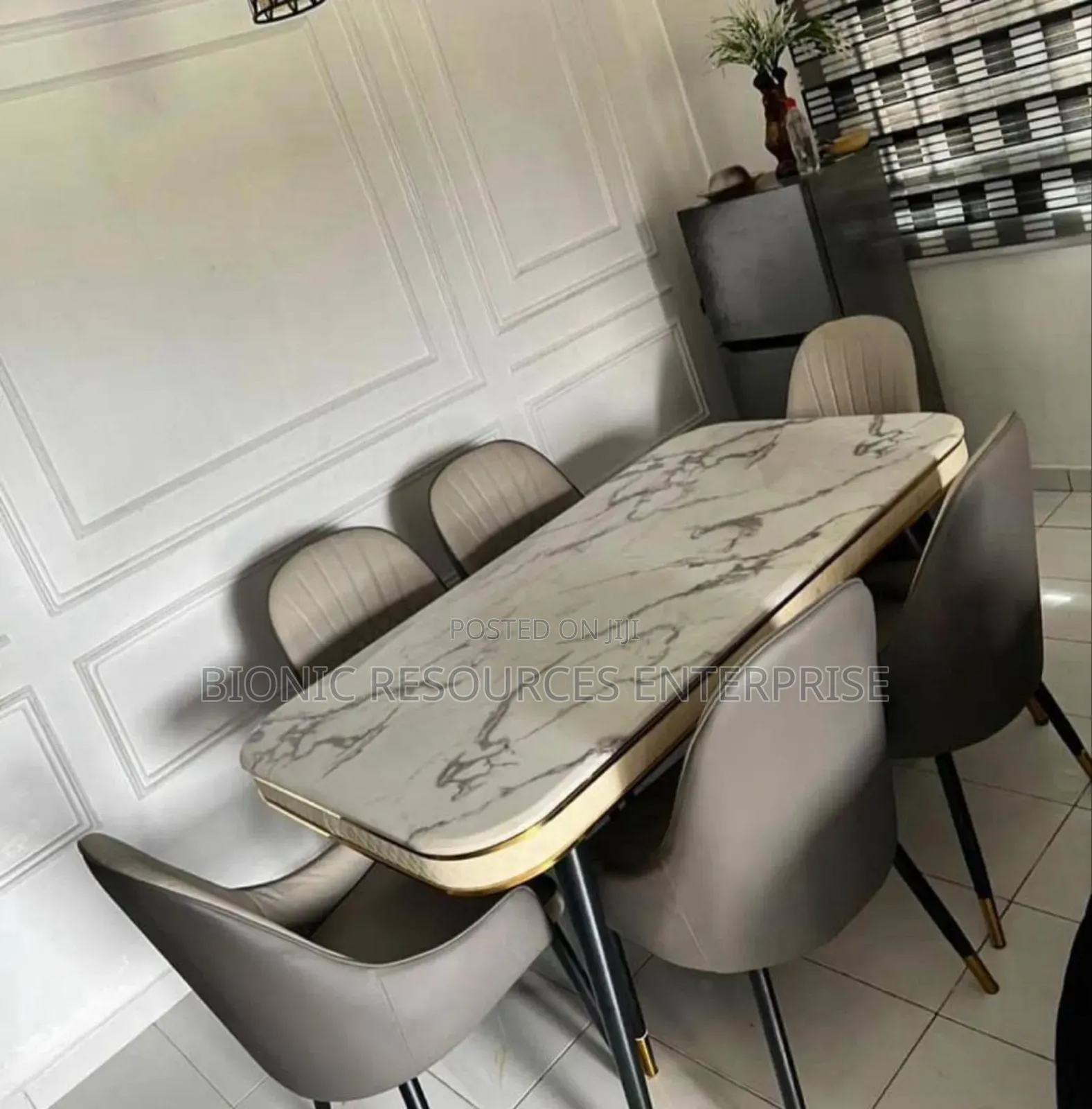 Dining Table Set Tick Marble Top