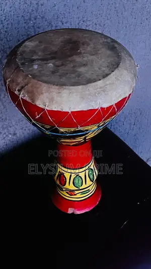 Vintage Bongo Drum Hide on Bold Handpainted Pottery