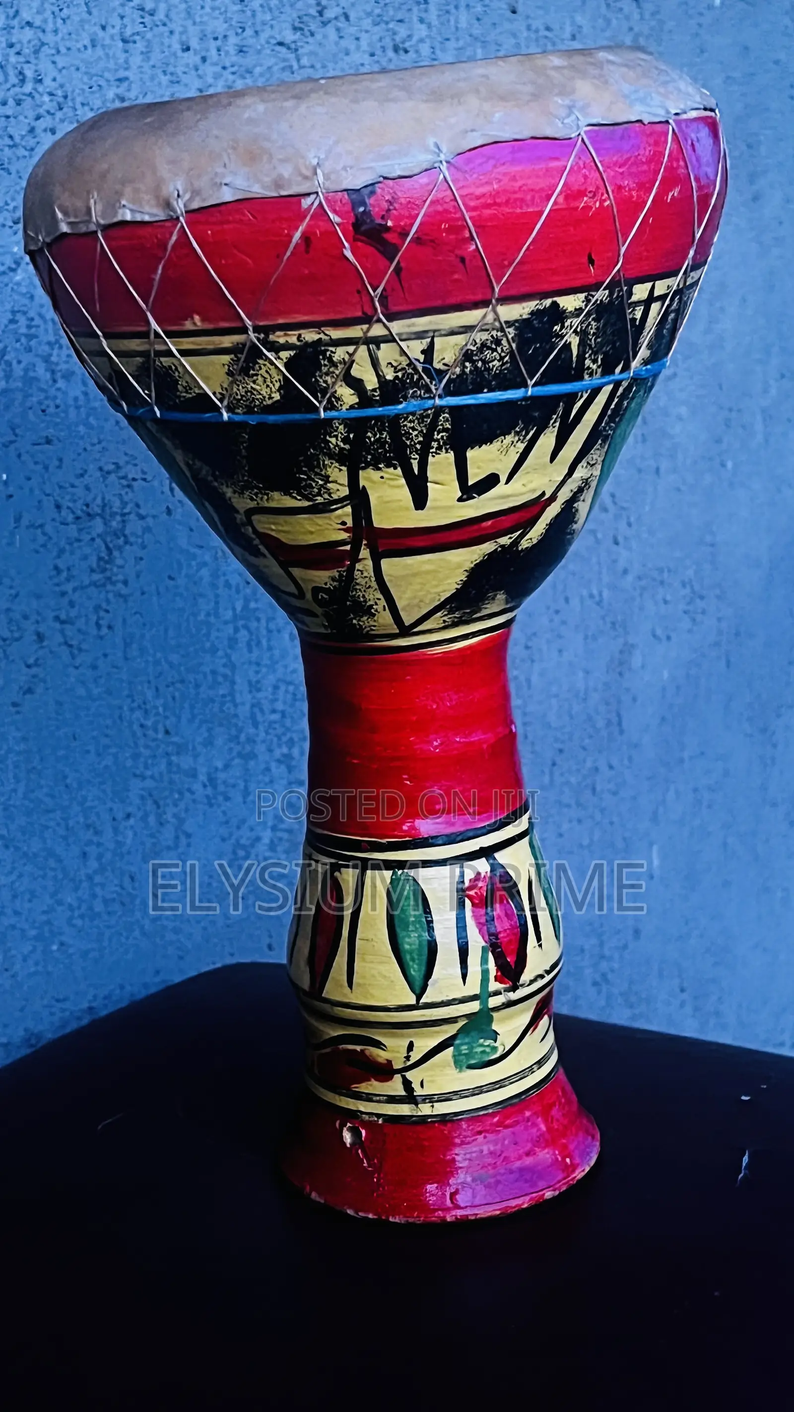 Vintage Bongo Drum Hide on Bold Handpainted Pottery