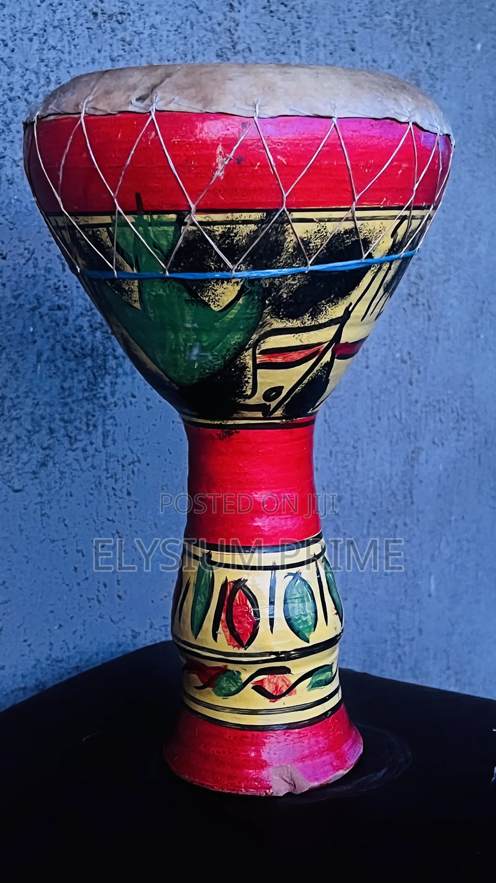 Vintage Bongo Drum Hide on Bold Handpainted Pottery