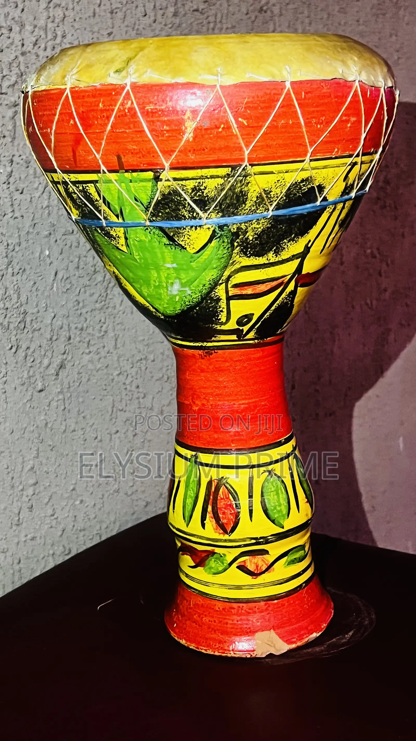 Vintage Bongo Drum Hide on Bold Handpainted Pottery