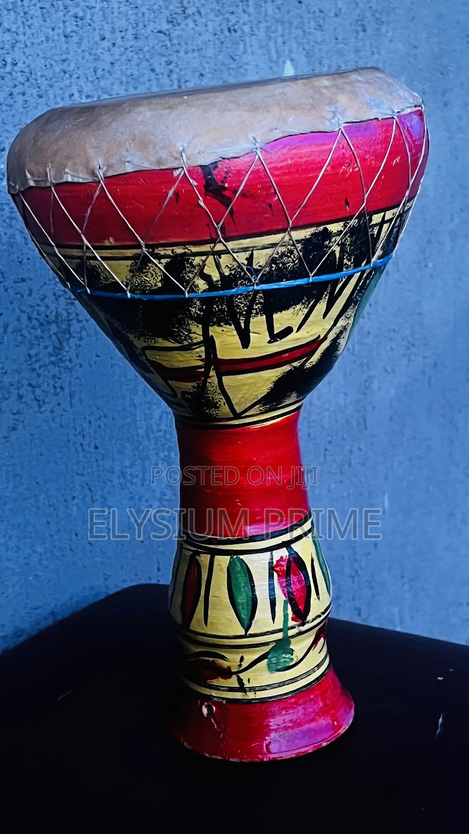 Vintage Bongo Drum Hide on Bold Handpainted Pottery