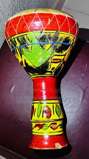 Vintage Bongo Drum Hide on Bold Handpainted Pottery
