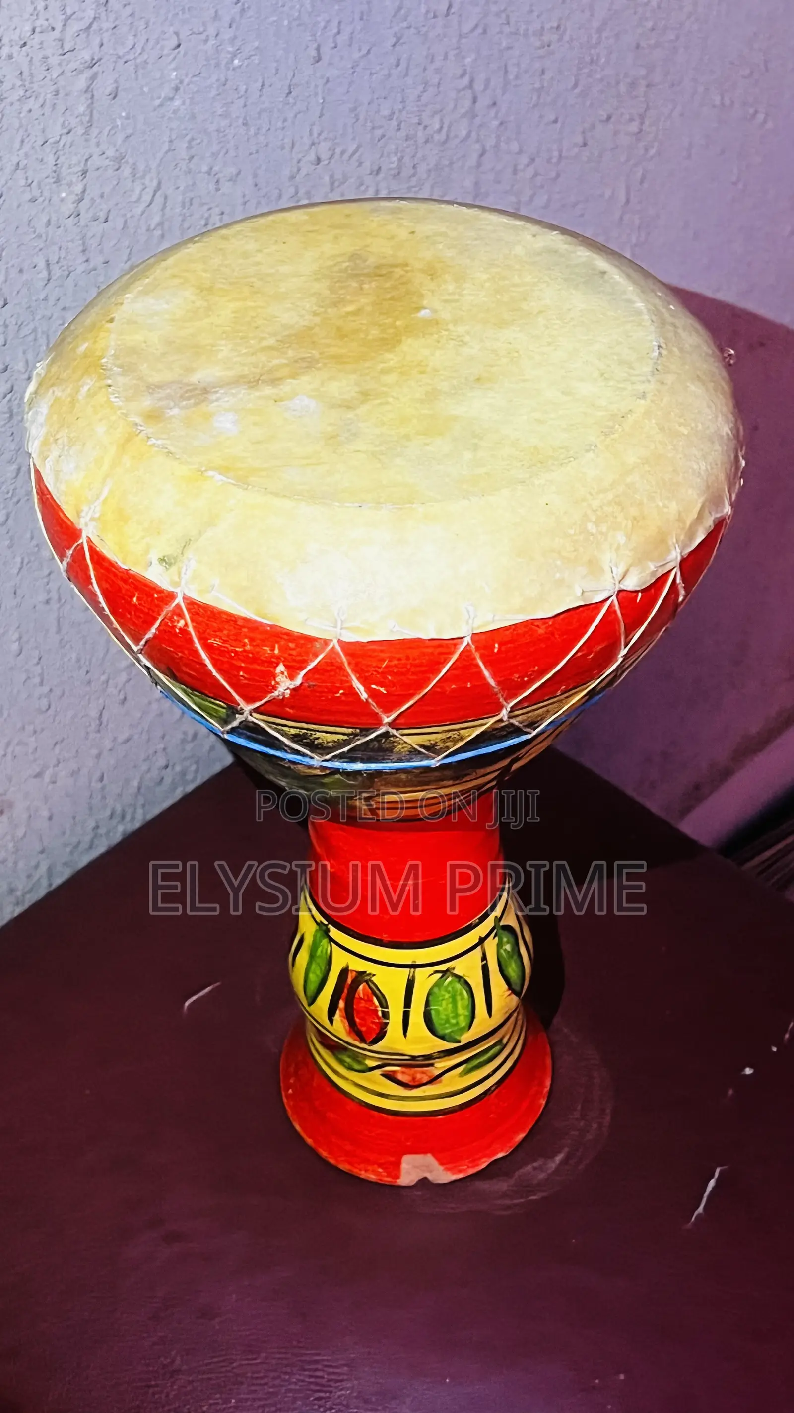 Vintage Bongo Drum Hide on Bold Handpainted Pottery