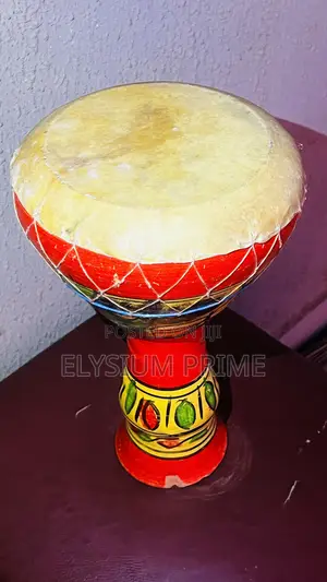 Vintage Bongo Drum Hide on Bold Handpainted Pottery