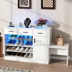 Modern Glass Top Shoe Cabinet With Charging Led Light