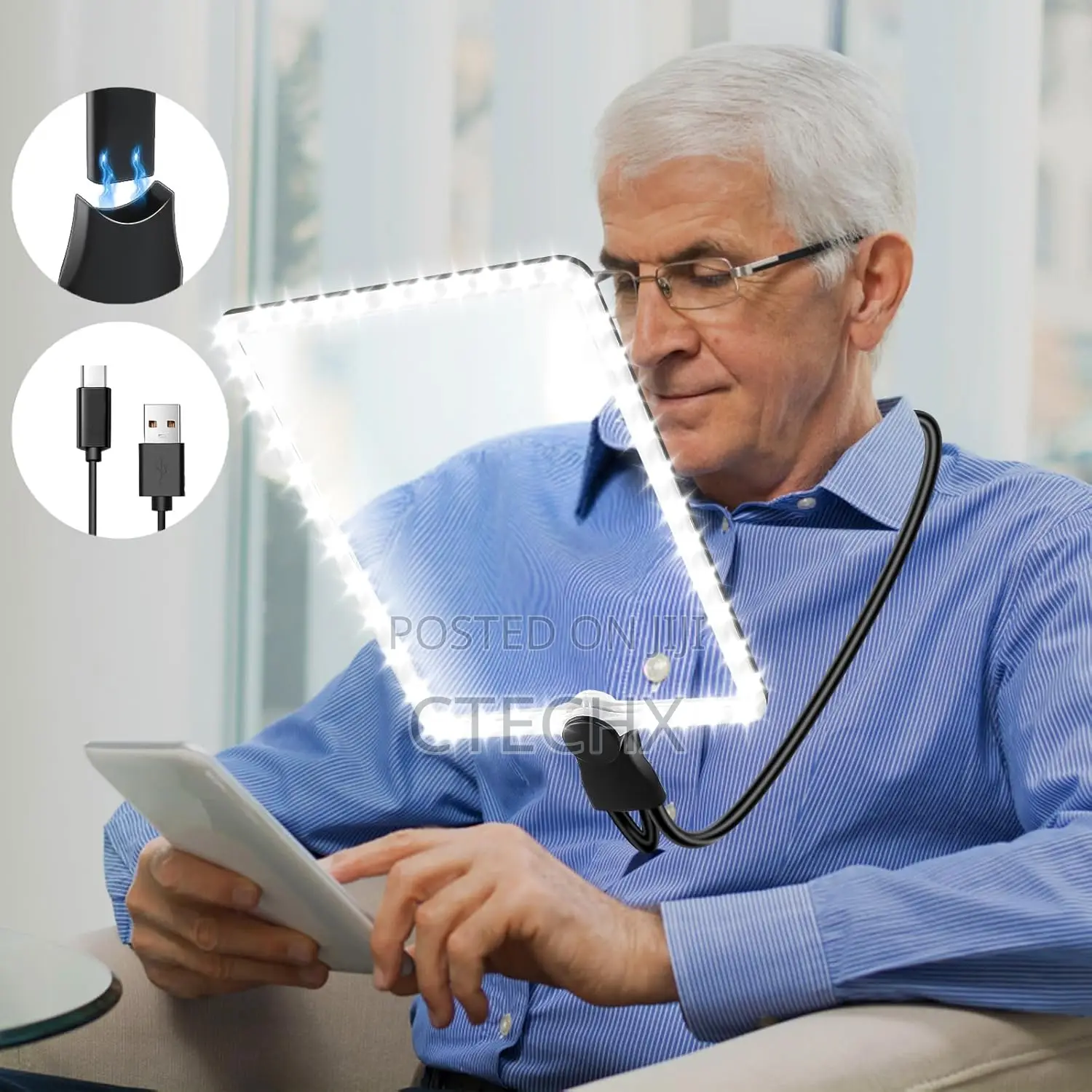 10x Rechargeable Neck Magnifying Glass With Light and Stand