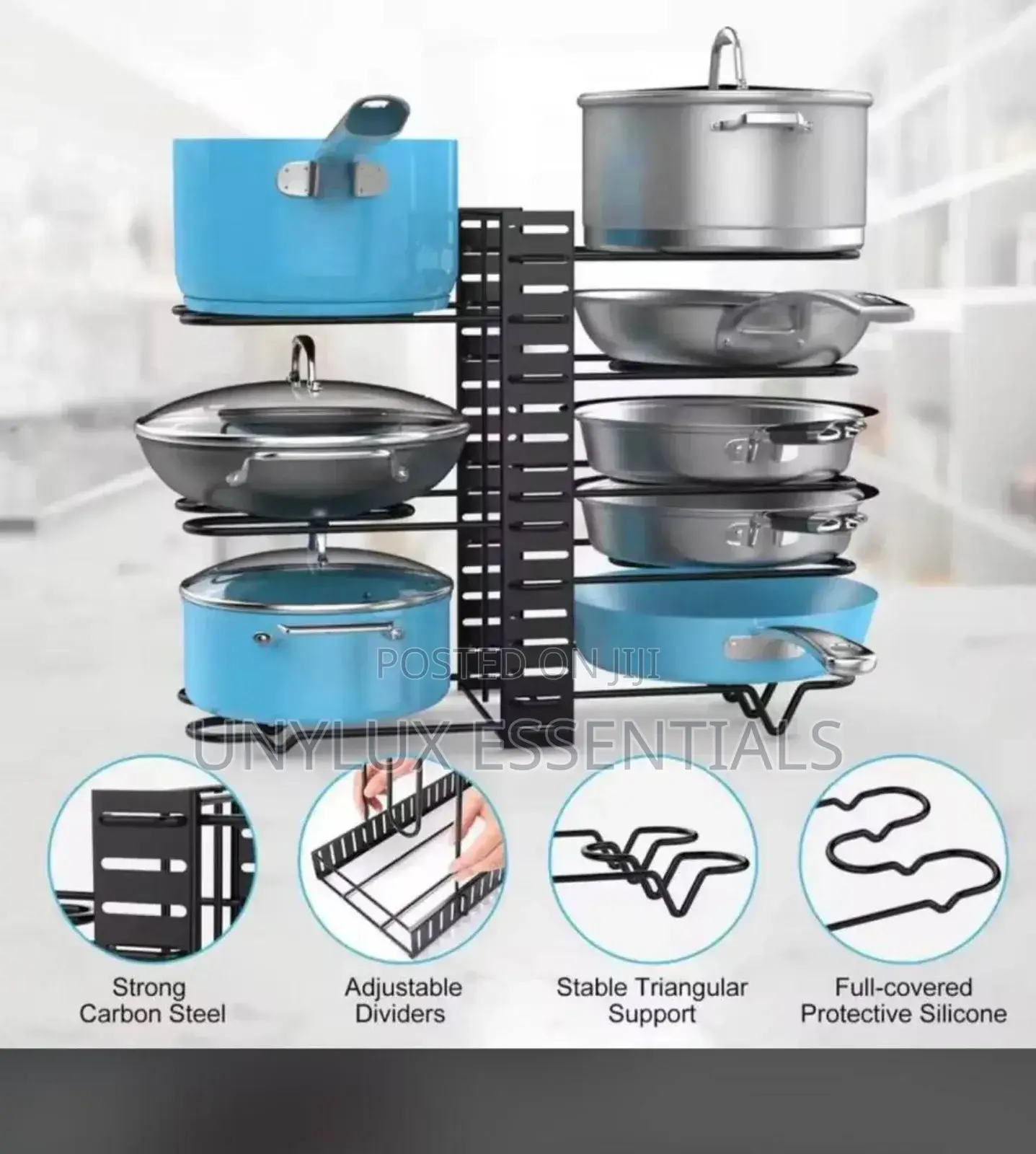 Adjustable Pot and Pan Rack Organizer