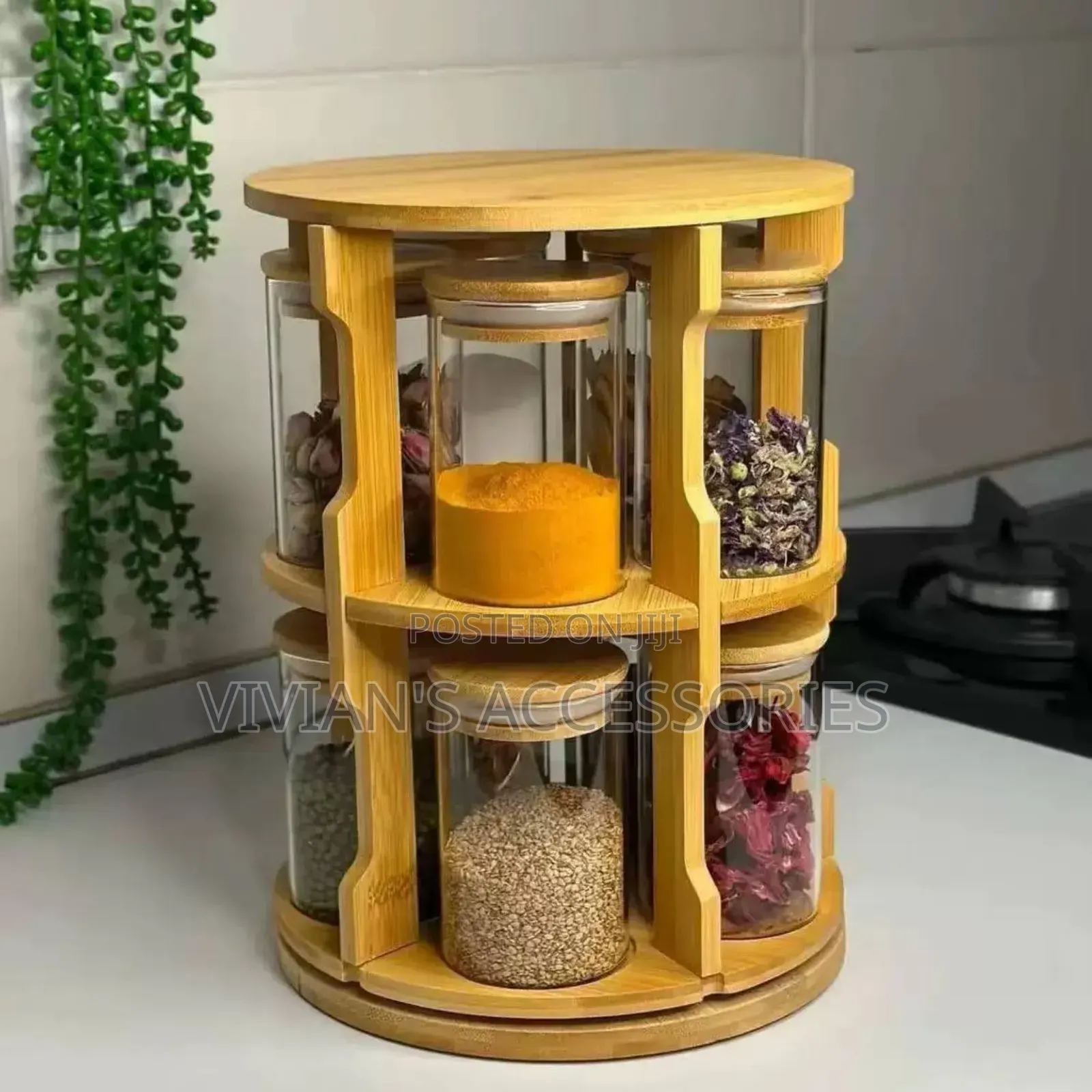 2tier 360° Rotating Bamboo Spice Organizer