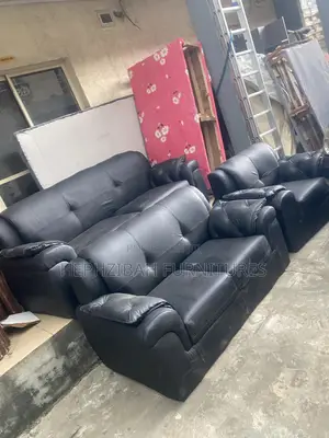 Modern Black Executive Leather Sofa