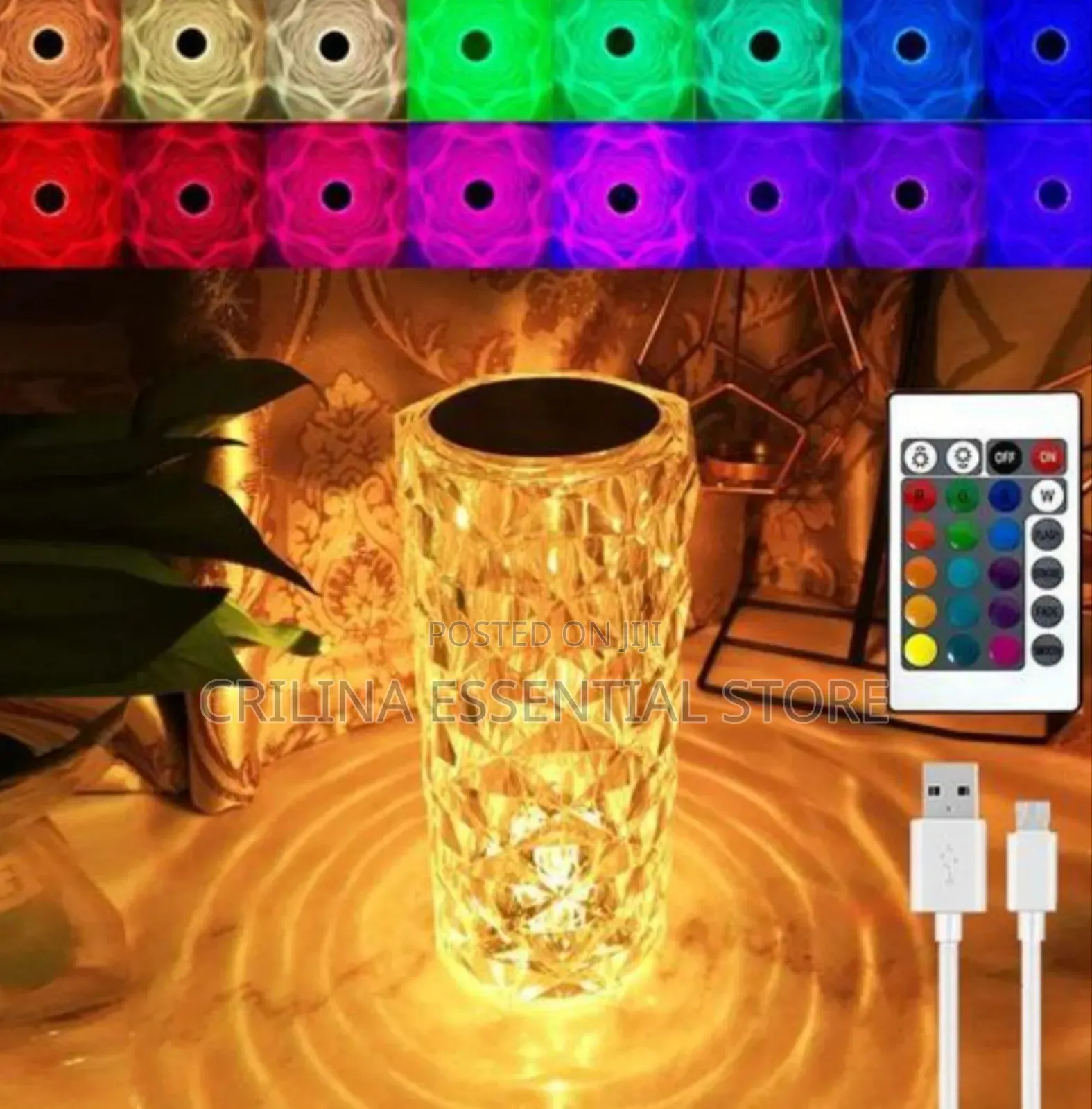 16 Lights Rechargeable Touch-Pad Rose Diamond Table Lamp