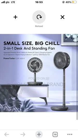 Oraimo Pedestal Fans Portable With Remote 2-in-1, 22h Runtime, 7 Speed