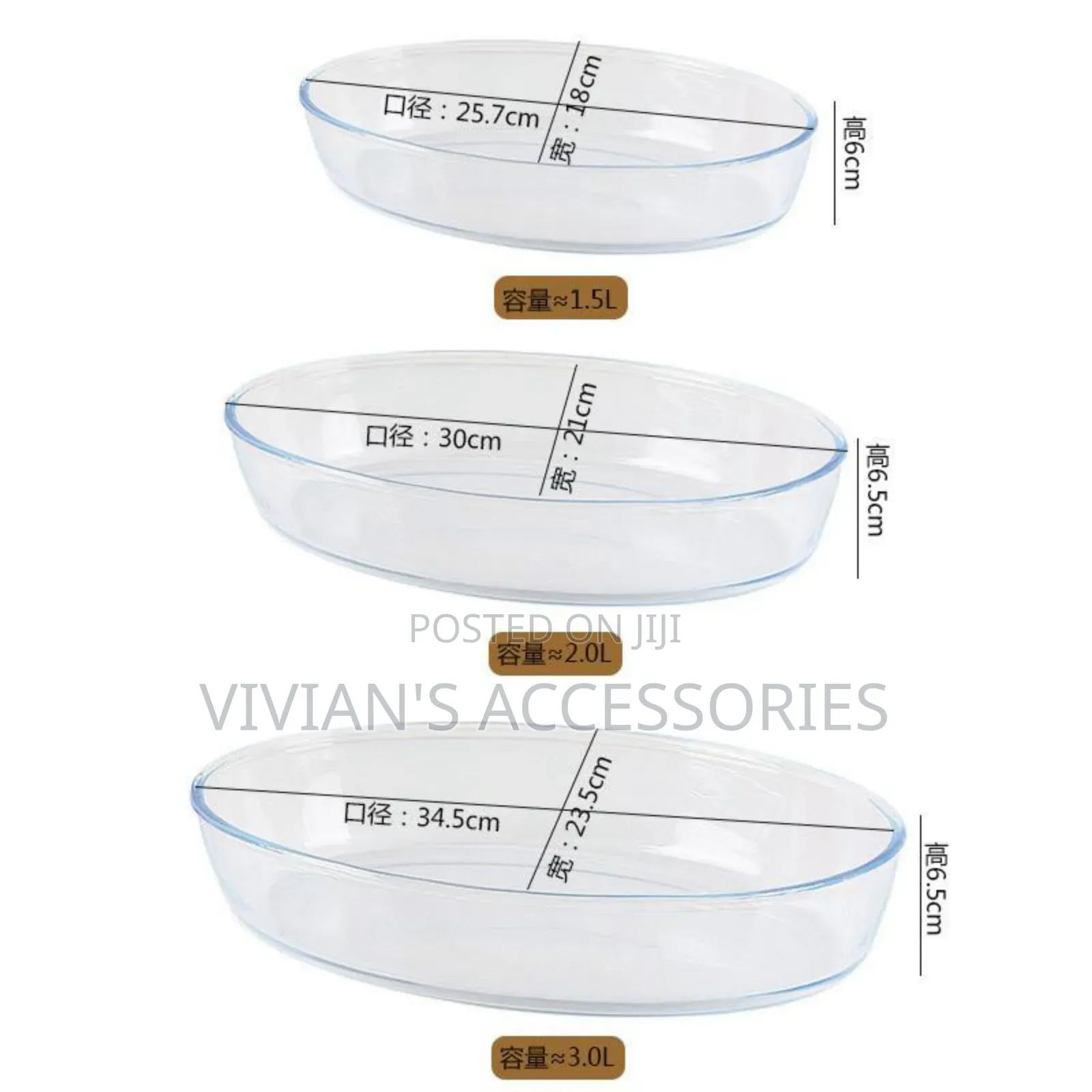 3pcs High Borosilicate Glass Baking Dish