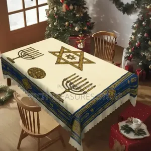Jewish Hanukkah Menorah Star of David Tablecloth - Hebrew Lettering