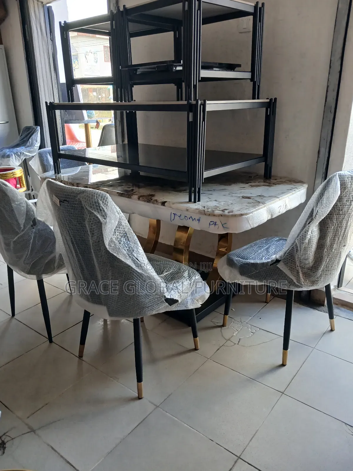 By 6 Seater Marble Top Dining Table Set