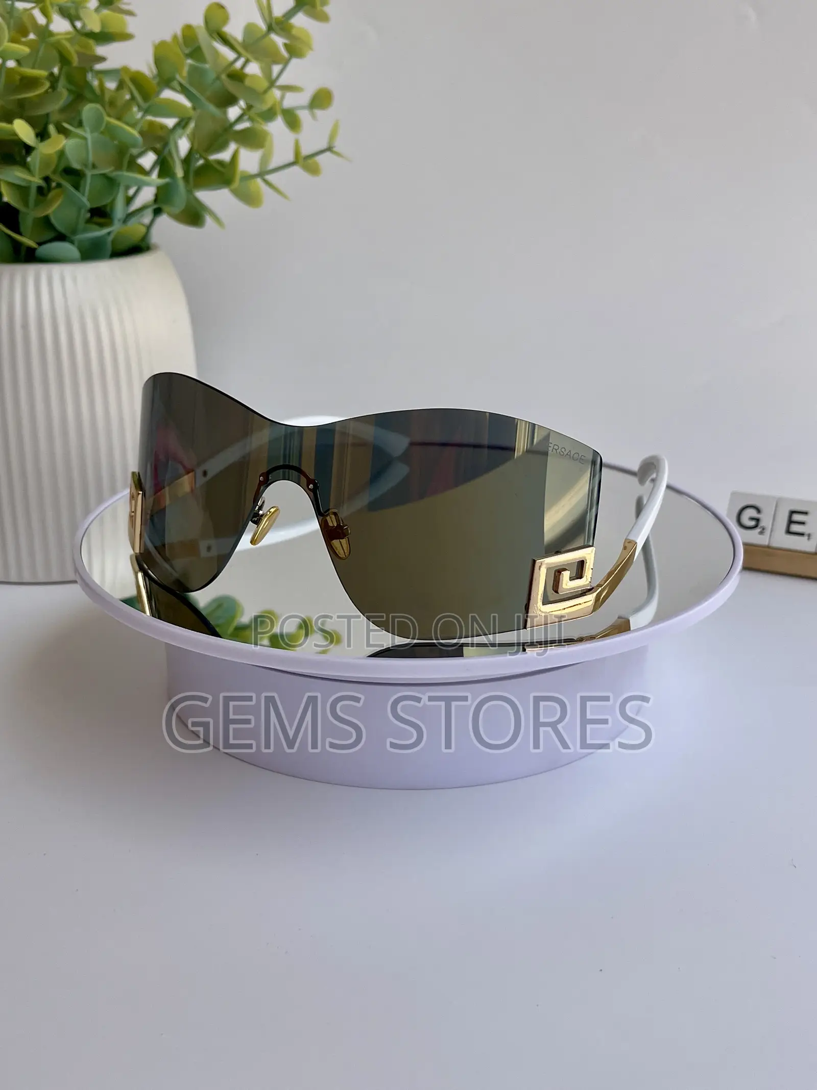 Bold White Gold Shield Sunglasses - Versace Style