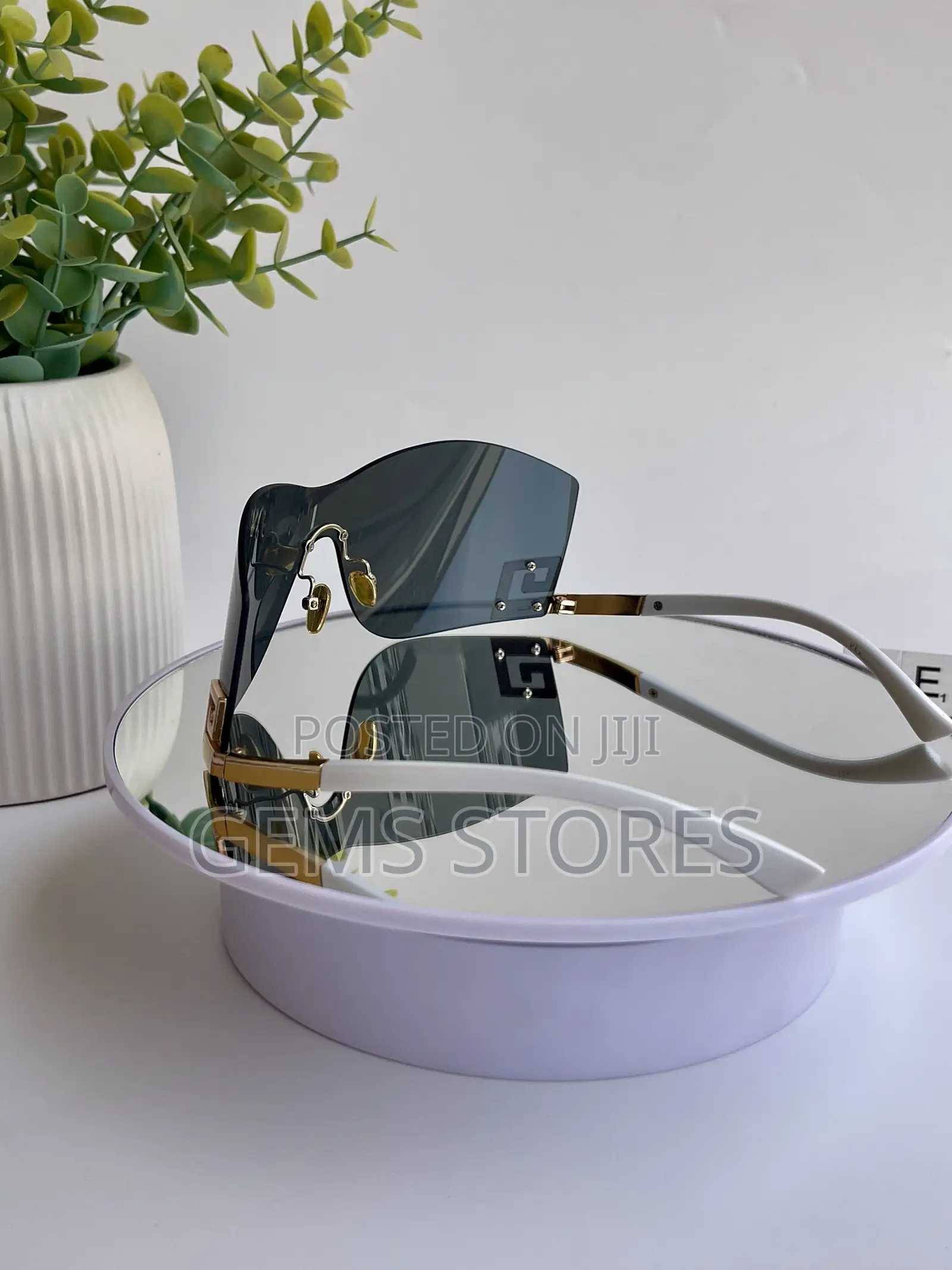 Bold White Gold Shield Sunglasses - Versace Style